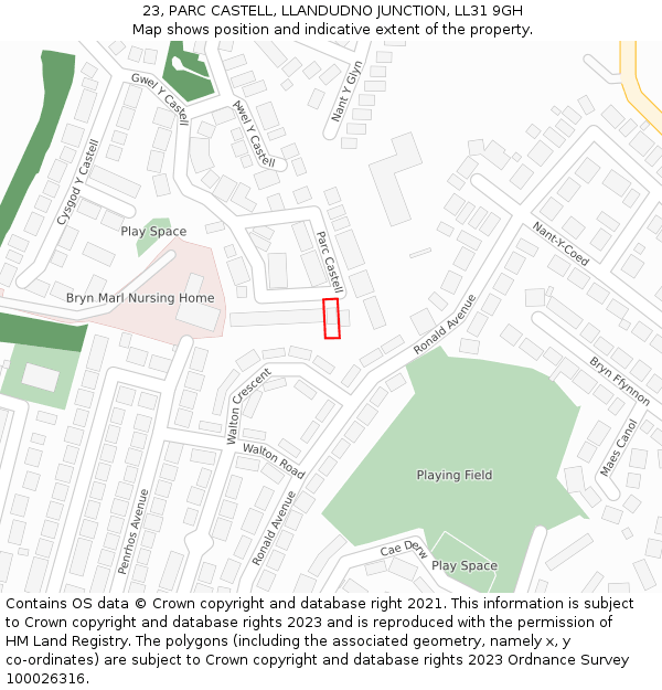 23, PARC CASTELL, LLANDUDNO JUNCTION, LL31 9GH: Location map and indicative extent of plot