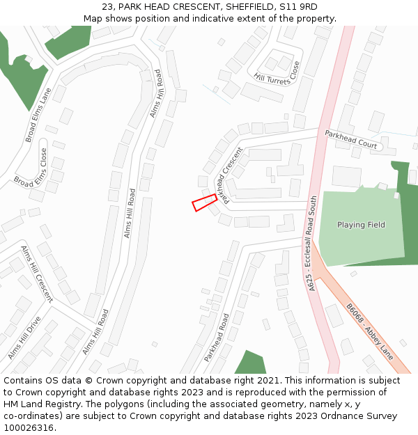 23, PARK HEAD CRESCENT, SHEFFIELD, S11 9RD: Location map and indicative extent of plot