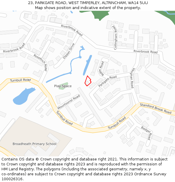 23, PARKGATE ROAD, WEST TIMPERLEY, ALTRINCHAM, WA14 5UU: Location map and indicative extent of plot