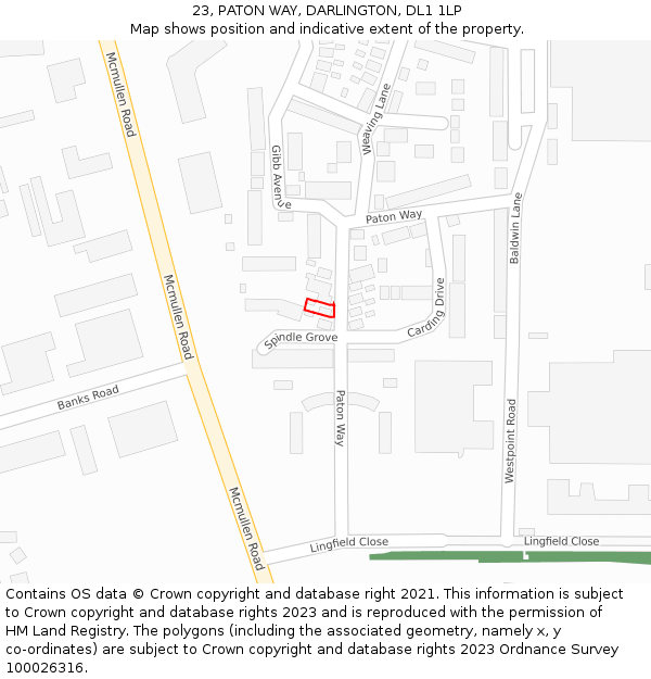 23, PATON WAY, DARLINGTON, DL1 1LP: Location map and indicative extent of plot