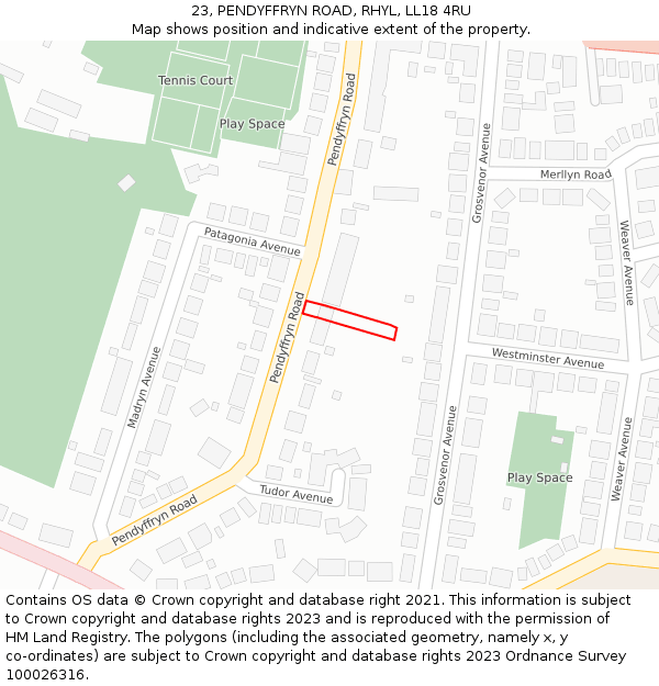 23, PENDYFFRYN ROAD, RHYL, LL18 4RU: Location map and indicative extent of plot