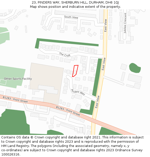 23, PINDERS WAY, SHERBURN HILL, DURHAM, DH6 1QJ: Location map and indicative extent of plot