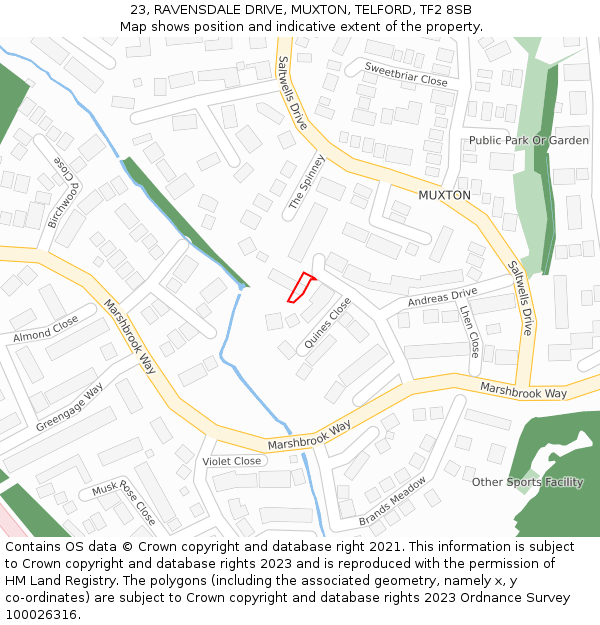 23, RAVENSDALE DRIVE, MUXTON, TELFORD, TF2 8SB: Location map and indicative extent of plot