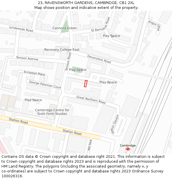 23, RAVENSWORTH GARDENS, CAMBRIDGE, CB1 2XL: Location map and indicative extent of plot