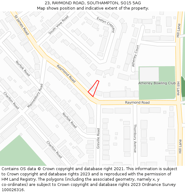 23, RAYMOND ROAD, SOUTHAMPTON, SO15 5AG: Location map and indicative extent of plot