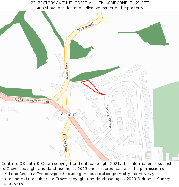 23, RECTORY AVENUE, CORFE MULLEN, WIMBORNE, BH21 3EZ: Location map and indicative extent of plot