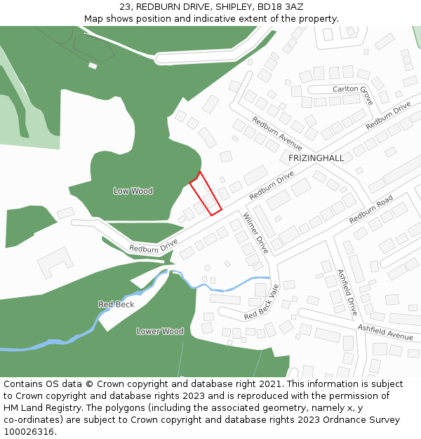 23, REDBURN DRIVE, SHIPLEY, BD18 3AZ: Location map and indicative extent of plot