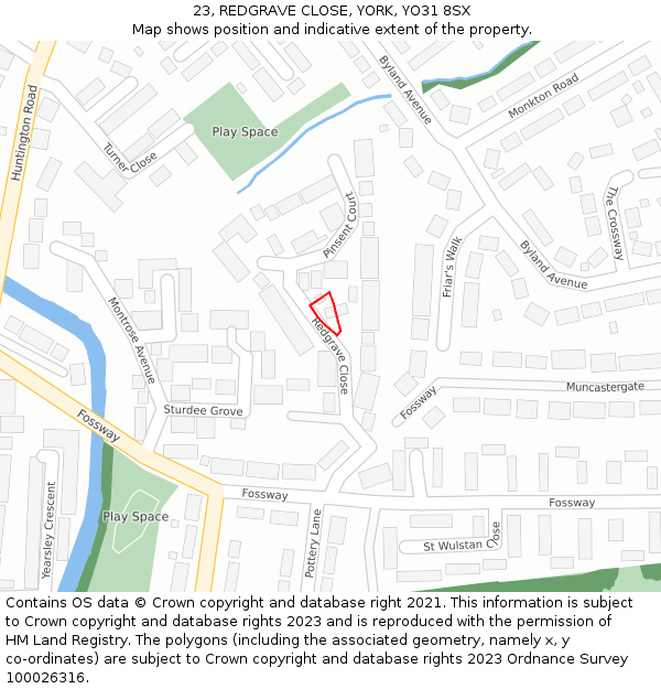 23, REDGRAVE CLOSE, YORK, YO31 8SX: Location map and indicative extent of plot