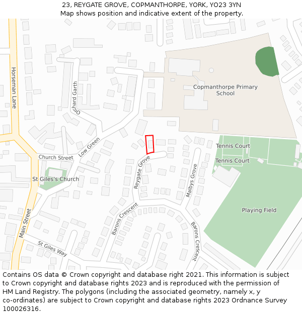 23, REYGATE GROVE, COPMANTHORPE, YORK, YO23 3YN: Location map and indicative extent of plot