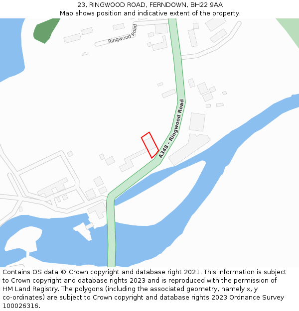 23, RINGWOOD ROAD, FERNDOWN, BH22 9AA: Location map and indicative extent of plot