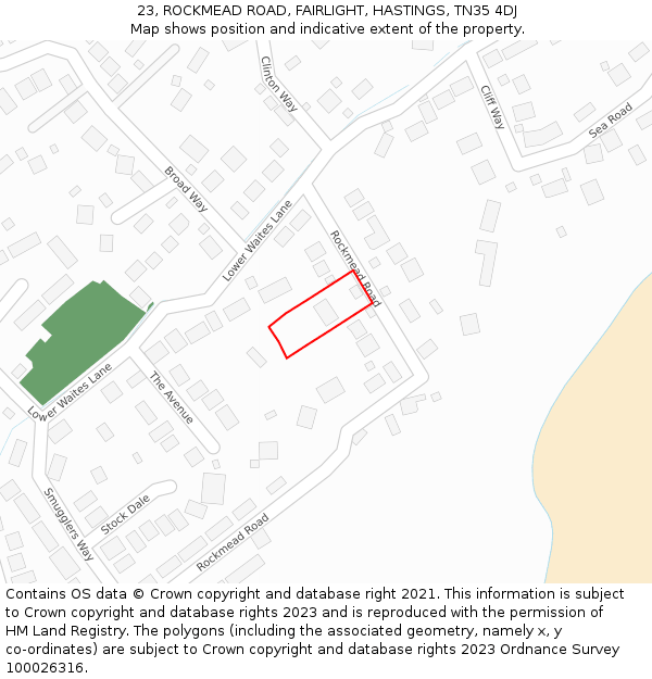 23, ROCKMEAD ROAD, FAIRLIGHT, HASTINGS, TN35 4DJ: Location map and indicative extent of plot