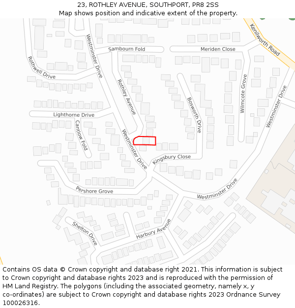 23, ROTHLEY AVENUE, SOUTHPORT, PR8 2SS: Location map and indicative extent of plot