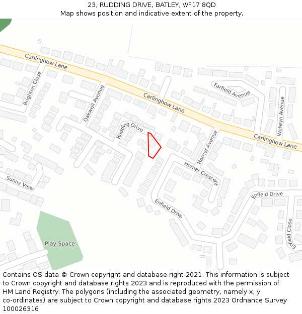 23, RUDDING DRIVE, BATLEY, WF17 8QD: Location map and indicative extent of plot