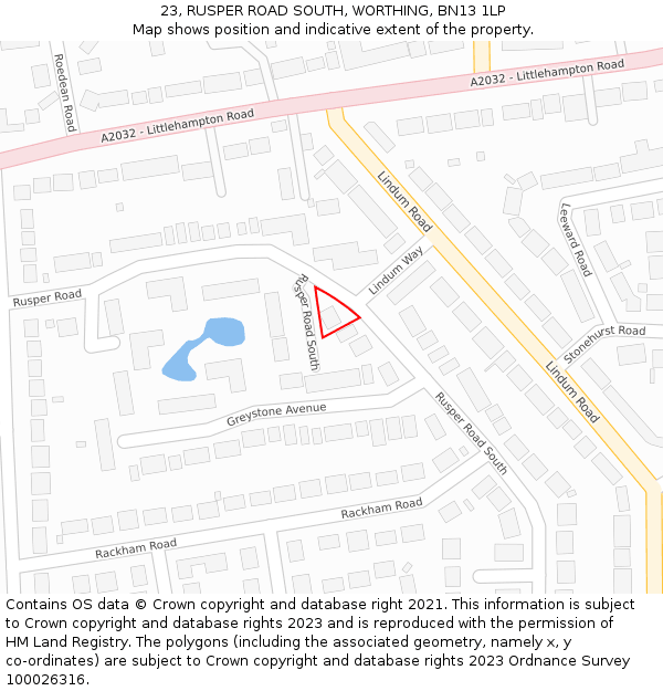 23, RUSPER ROAD SOUTH, WORTHING, BN13 1LP: Location map and indicative extent of plot