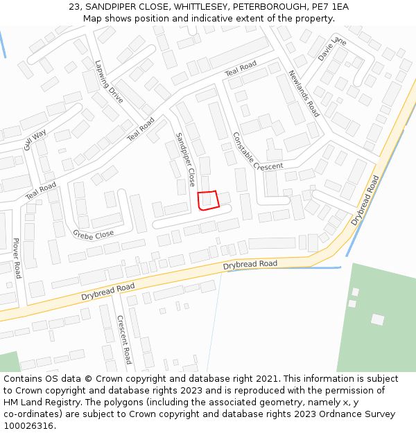 23, SANDPIPER CLOSE, WHITTLESEY, PETERBOROUGH, PE7 1EA: Location map and indicative extent of plot