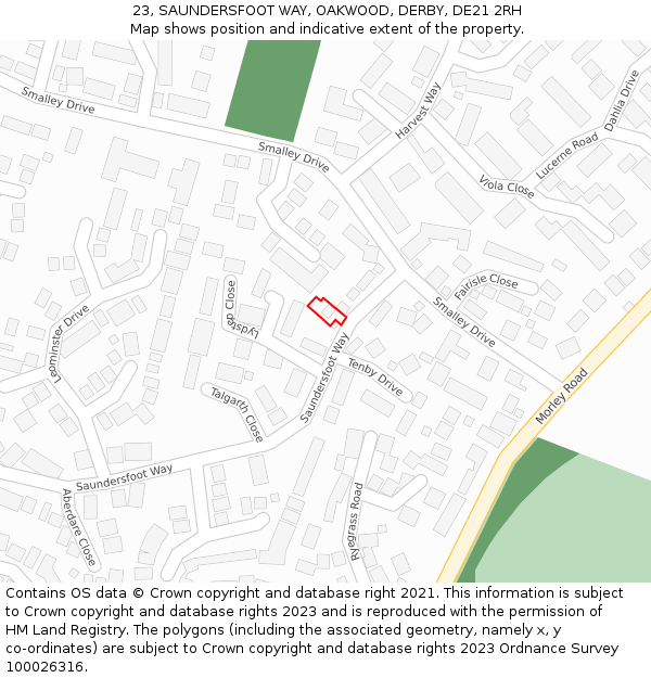 23, SAUNDERSFOOT WAY, OAKWOOD, DERBY, DE21 2RH: Location map and indicative extent of plot