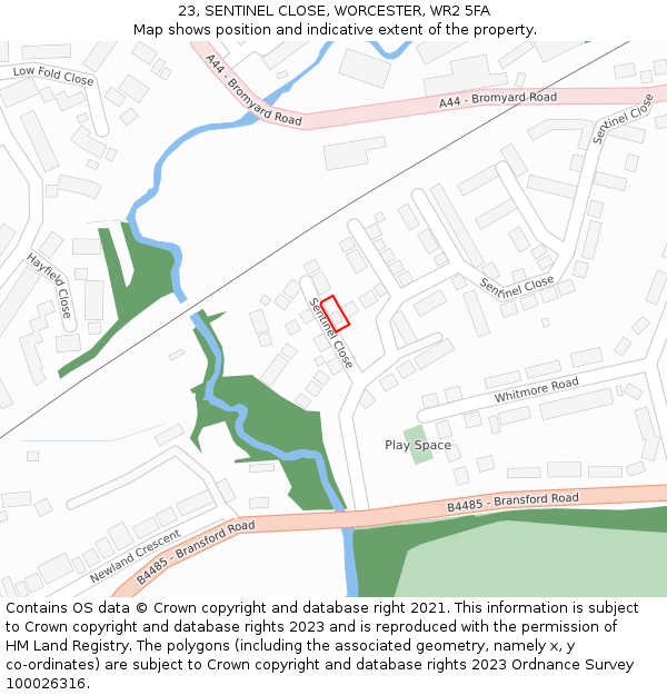 23, SENTINEL CLOSE, WORCESTER, WR2 5FA: Location map and indicative extent of plot