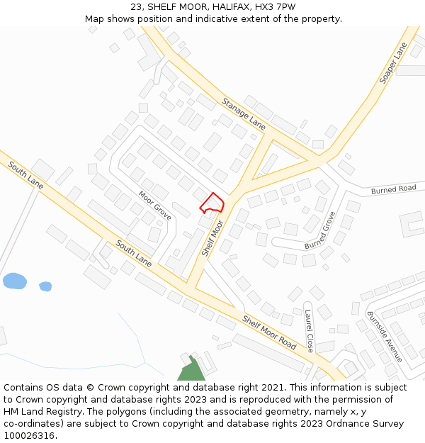 23, SHELF MOOR, HALIFAX, HX3 7PW: Location map and indicative extent of plot