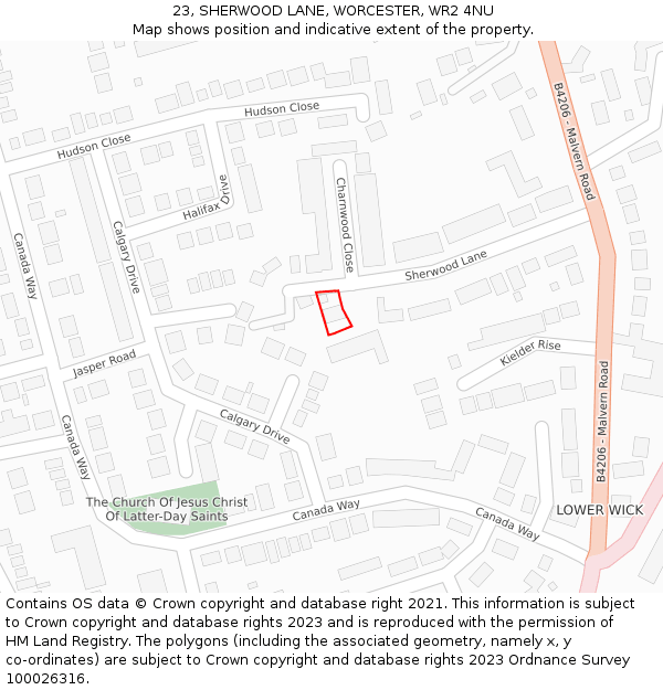 23, SHERWOOD LANE, WORCESTER, WR2 4NU: Location map and indicative extent of plot