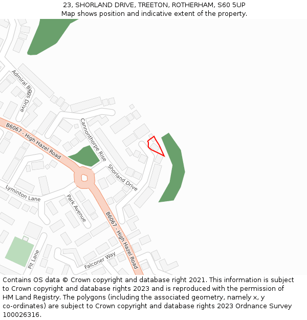 23, SHORLAND DRIVE, TREETON, ROTHERHAM, S60 5UP: Location map and indicative extent of plot