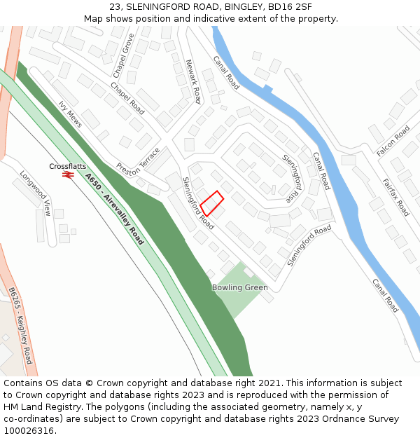 23, SLENINGFORD ROAD, BINGLEY, BD16 2SF: Location map and indicative extent of plot