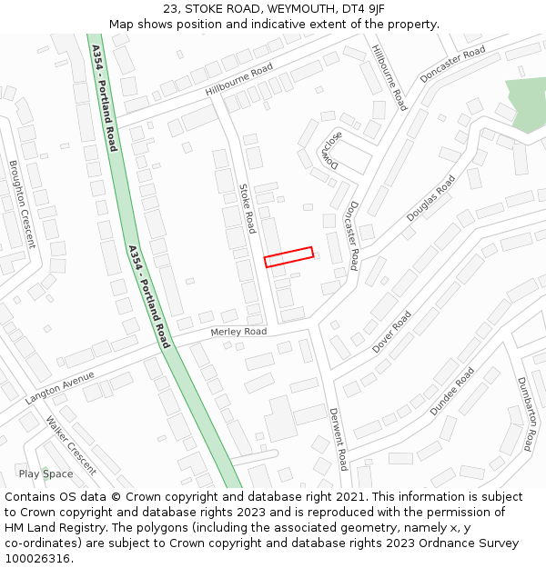 23, STOKE ROAD, WEYMOUTH, DT4 9JF: Location map and indicative extent of plot