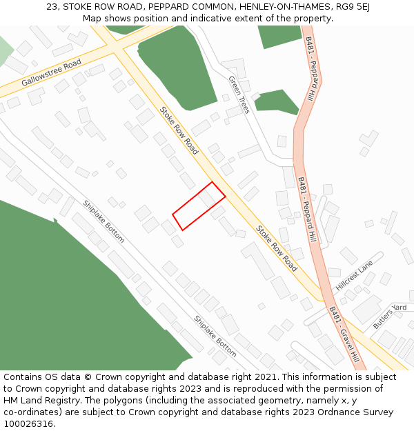 23, STOKE ROW ROAD, PEPPARD COMMON, HENLEY-ON-THAMES, RG9 5EJ: Location map and indicative extent of plot