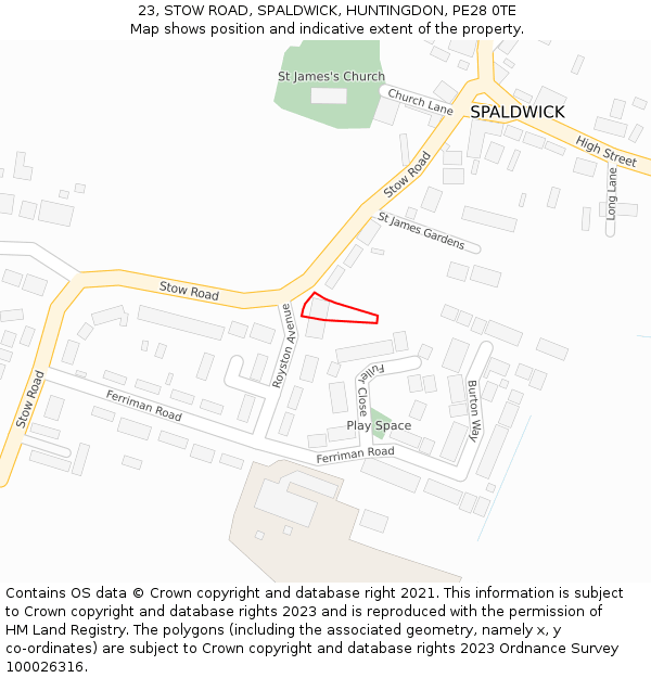 23, STOW ROAD, SPALDWICK, HUNTINGDON, PE28 0TE: Location map and indicative extent of plot