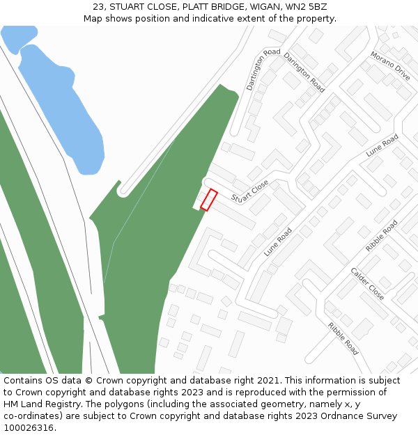 23, STUART CLOSE, PLATT BRIDGE, WIGAN, WN2 5BZ: Location map and indicative extent of plot