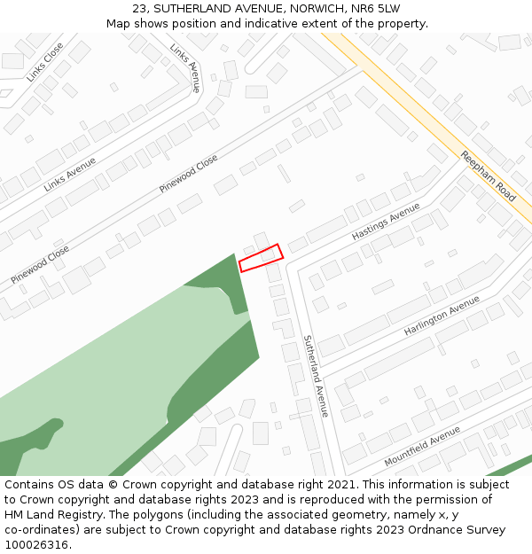 23, SUTHERLAND AVENUE, NORWICH, NR6 5LW: Location map and indicative extent of plot