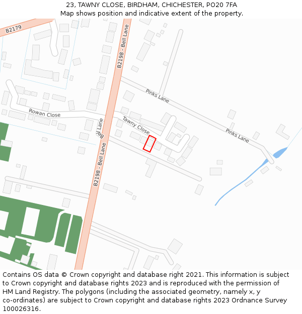 23, TAWNY CLOSE, BIRDHAM, CHICHESTER, PO20 7FA: Location map and indicative extent of plot