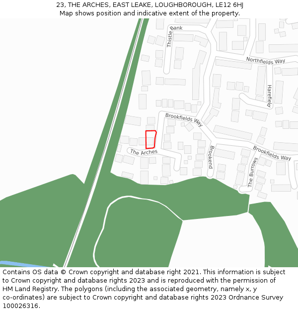 23, THE ARCHES, EAST LEAKE, LOUGHBOROUGH, LE12 6HJ: Location map and indicative extent of plot