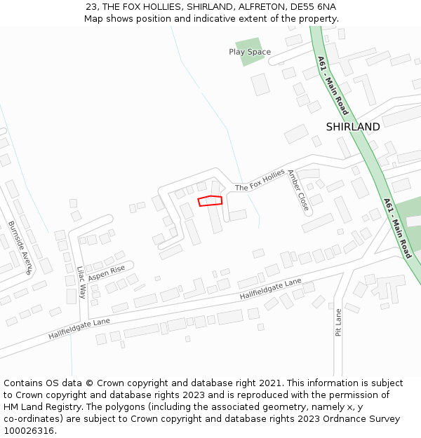 23, THE FOX HOLLIES, SHIRLAND, ALFRETON, DE55 6NA: Location map and indicative extent of plot