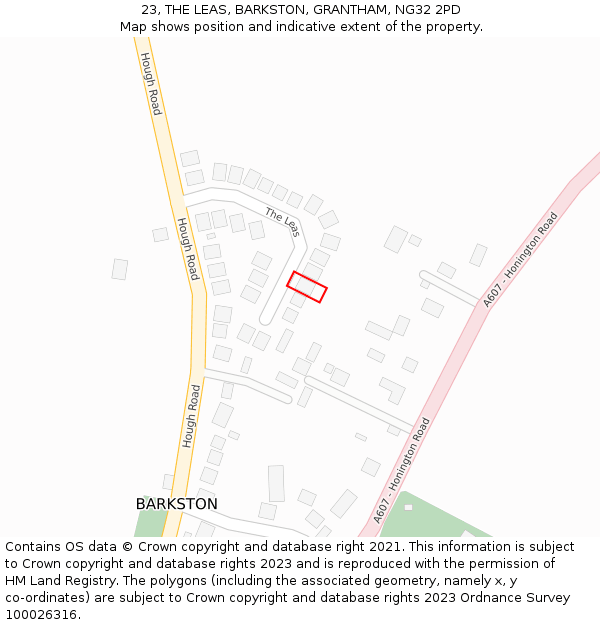 23, THE LEAS, BARKSTON, GRANTHAM, NG32 2PD: Location map and indicative extent of plot