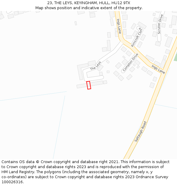 23, THE LEYS, KEYINGHAM, HULL, HU12 9TX: Location map and indicative extent of plot