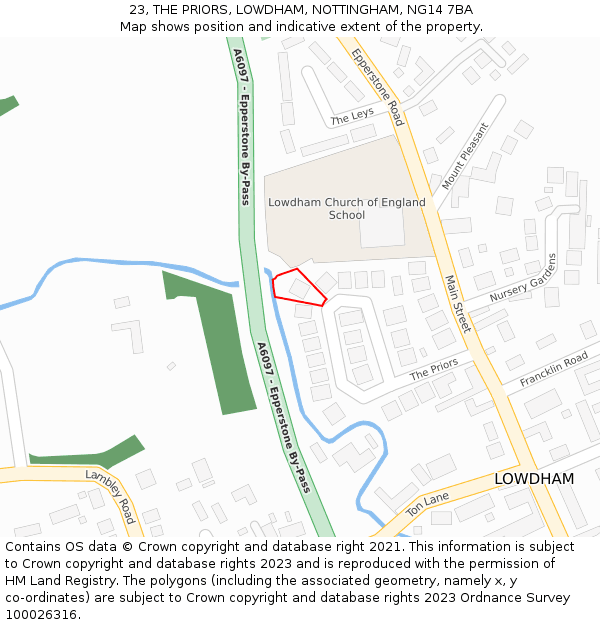 23, THE PRIORS, LOWDHAM, NOTTINGHAM, NG14 7BA: Location map and indicative extent of plot