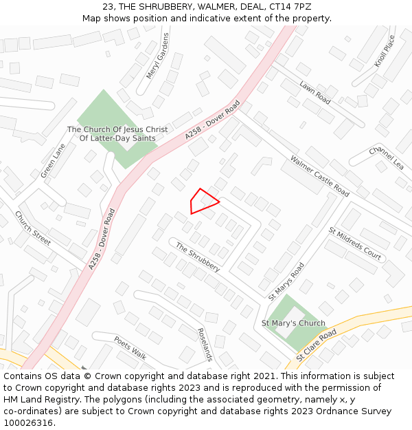 23, THE SHRUBBERY, WALMER, DEAL, CT14 7PZ: Location map and indicative extent of plot