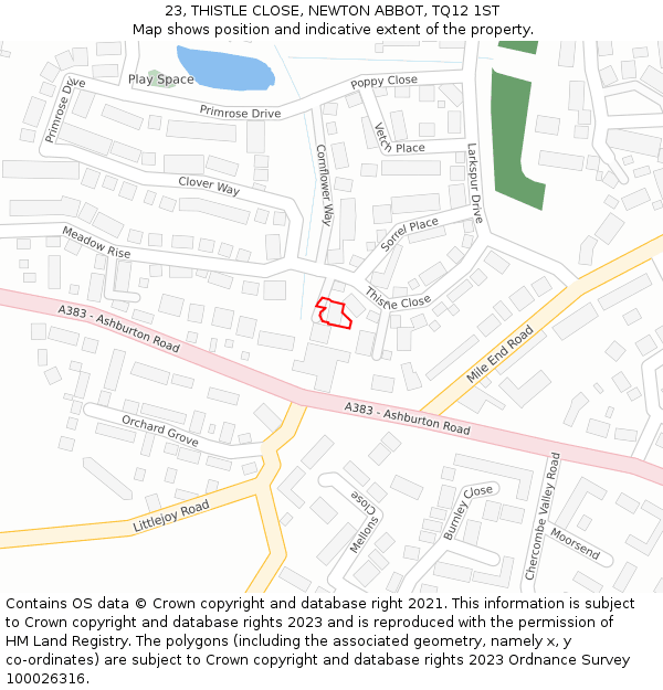 23, THISTLE CLOSE, NEWTON ABBOT, TQ12 1ST: Location map and indicative extent of plot