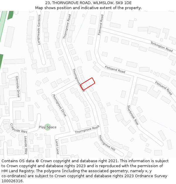 23, THORNGROVE ROAD, WILMSLOW, SK9 1DE: Location map and indicative extent of plot