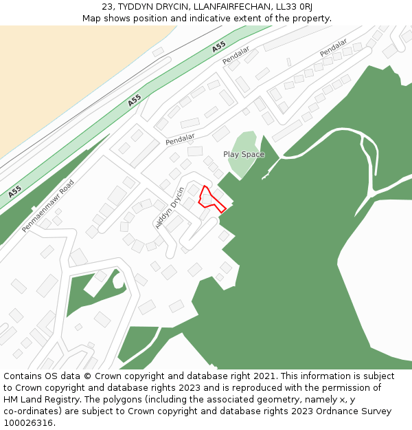 23, TYDDYN DRYCIN, LLANFAIRFECHAN, LL33 0RJ: Location map and indicative extent of plot