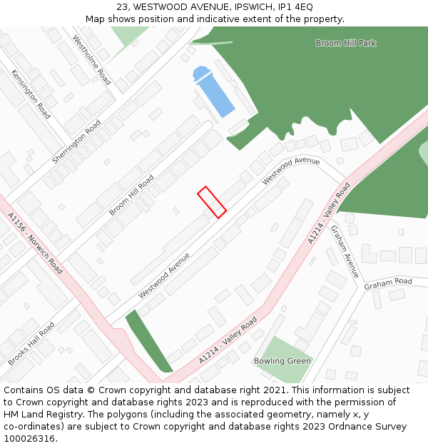 23, WESTWOOD AVENUE, IPSWICH, IP1 4EQ: Location map and indicative extent of plot