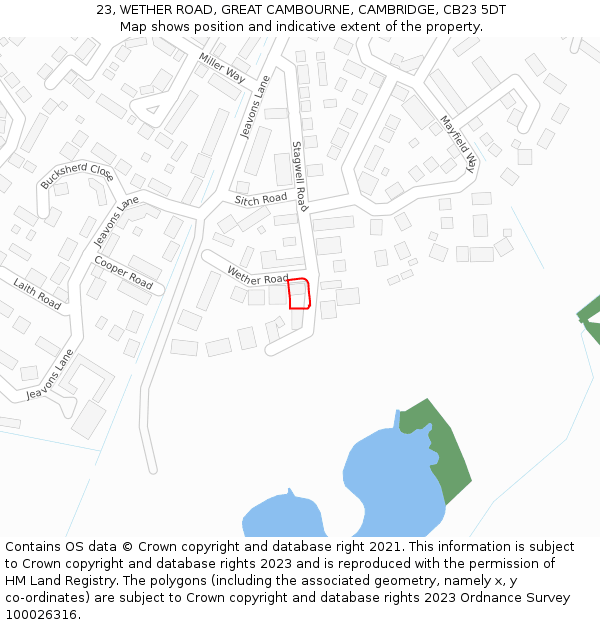 23, WETHER ROAD, GREAT CAMBOURNE, CAMBRIDGE, CB23 5DT: Location map and indicative extent of plot