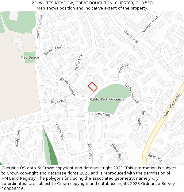 23, WHITES MEADOW, GREAT BOUGHTON, CHESTER, CH3 5SR: Location map and indicative extent of plot