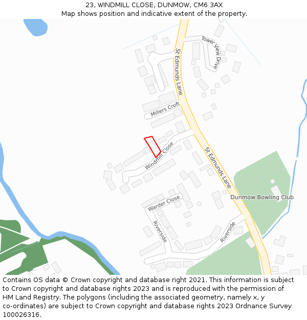 23, WINDMILL CLOSE, DUNMOW, CM6 3AX: Location map and indicative extent of plot