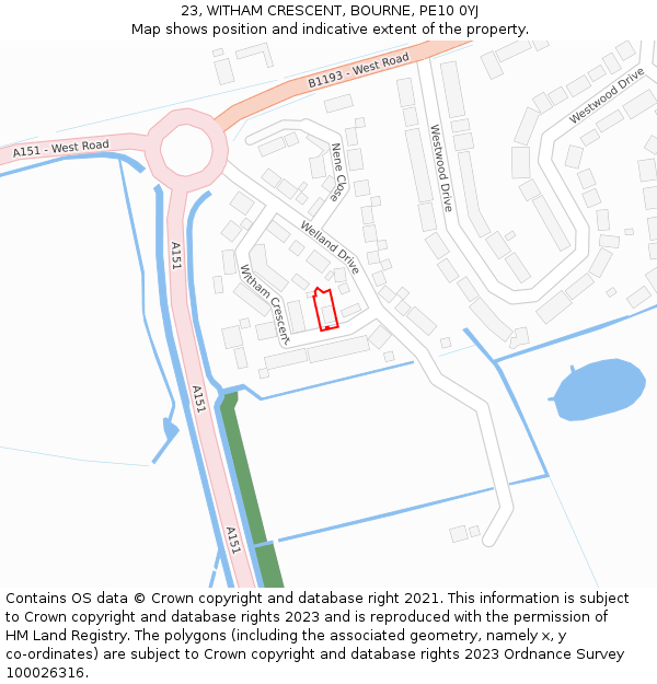 23, WITHAM CRESCENT, BOURNE, PE10 0YJ: Location map and indicative extent of plot