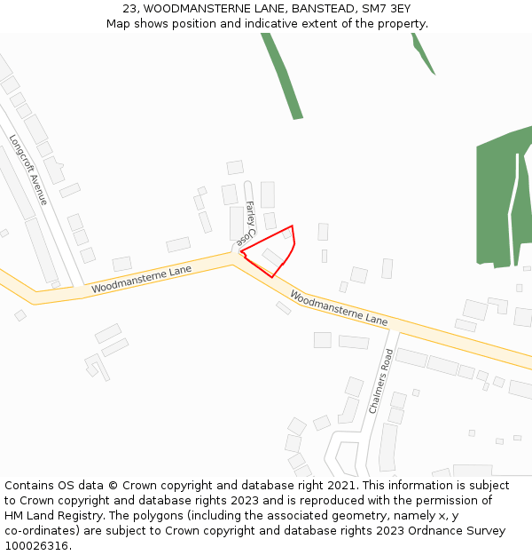 23, WOODMANSTERNE LANE, BANSTEAD, SM7 3EY: Location map and indicative extent of plot