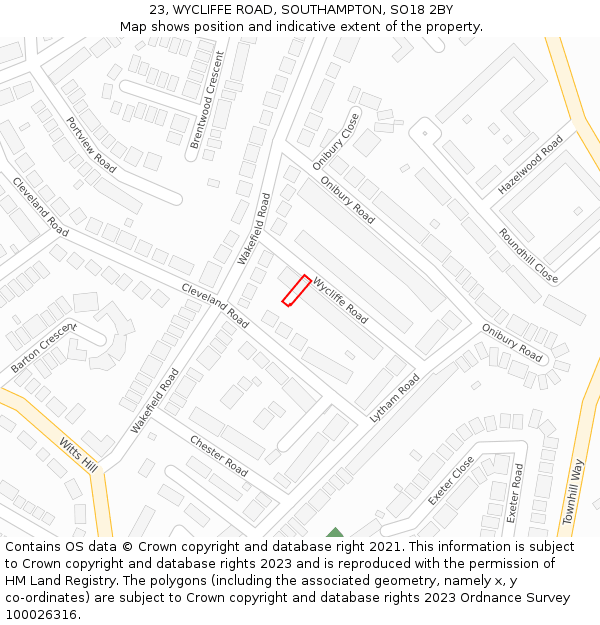 23, WYCLIFFE ROAD, SOUTHAMPTON, SO18 2BY: Location map and indicative extent of plot