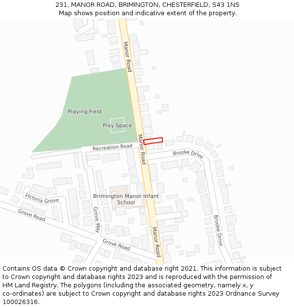 231, MANOR ROAD, BRIMINGTON, CHESTERFIELD, S43 1NS: Location map and indicative extent of plot