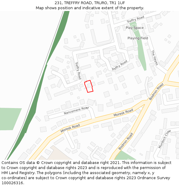 231, TREFFRY ROAD, TRURO, TR1 1UF: Location map and indicative extent of plot