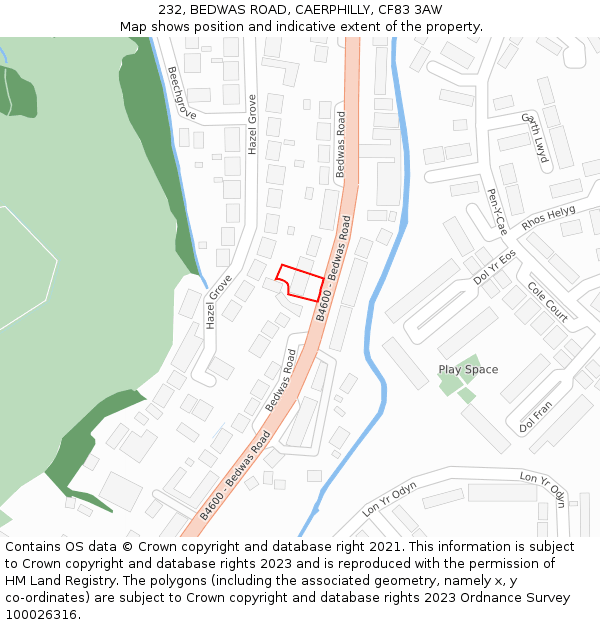 232, BEDWAS ROAD, CAERPHILLY, CF83 3AW: Location map and indicative extent of plot